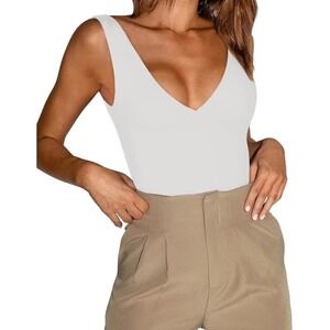 REORIA Women Sexy Plunge Deep V Neck Sleeveless V Backless Going Out Tank Body M